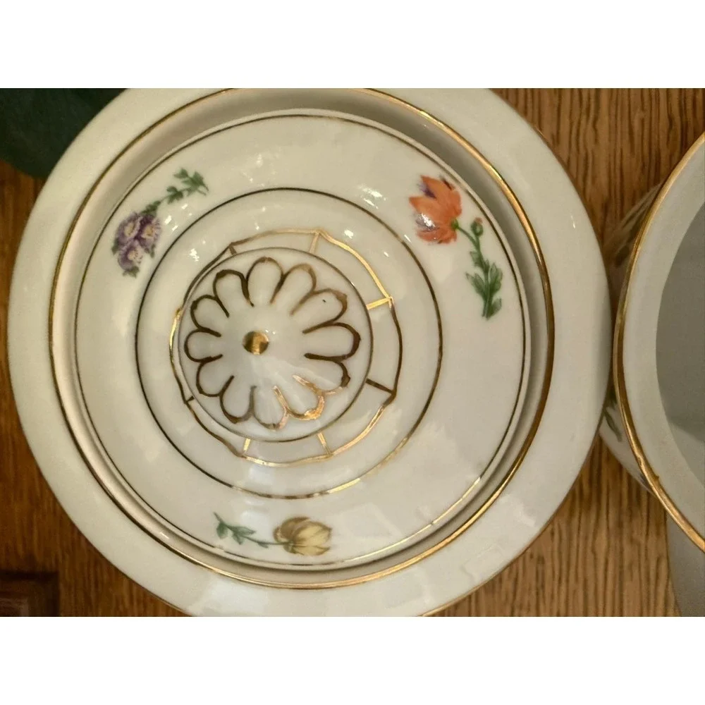 Pirkenhammer PIR4 Creamer Sugar Bowl Lid Floral Gold Czechoslovakia China